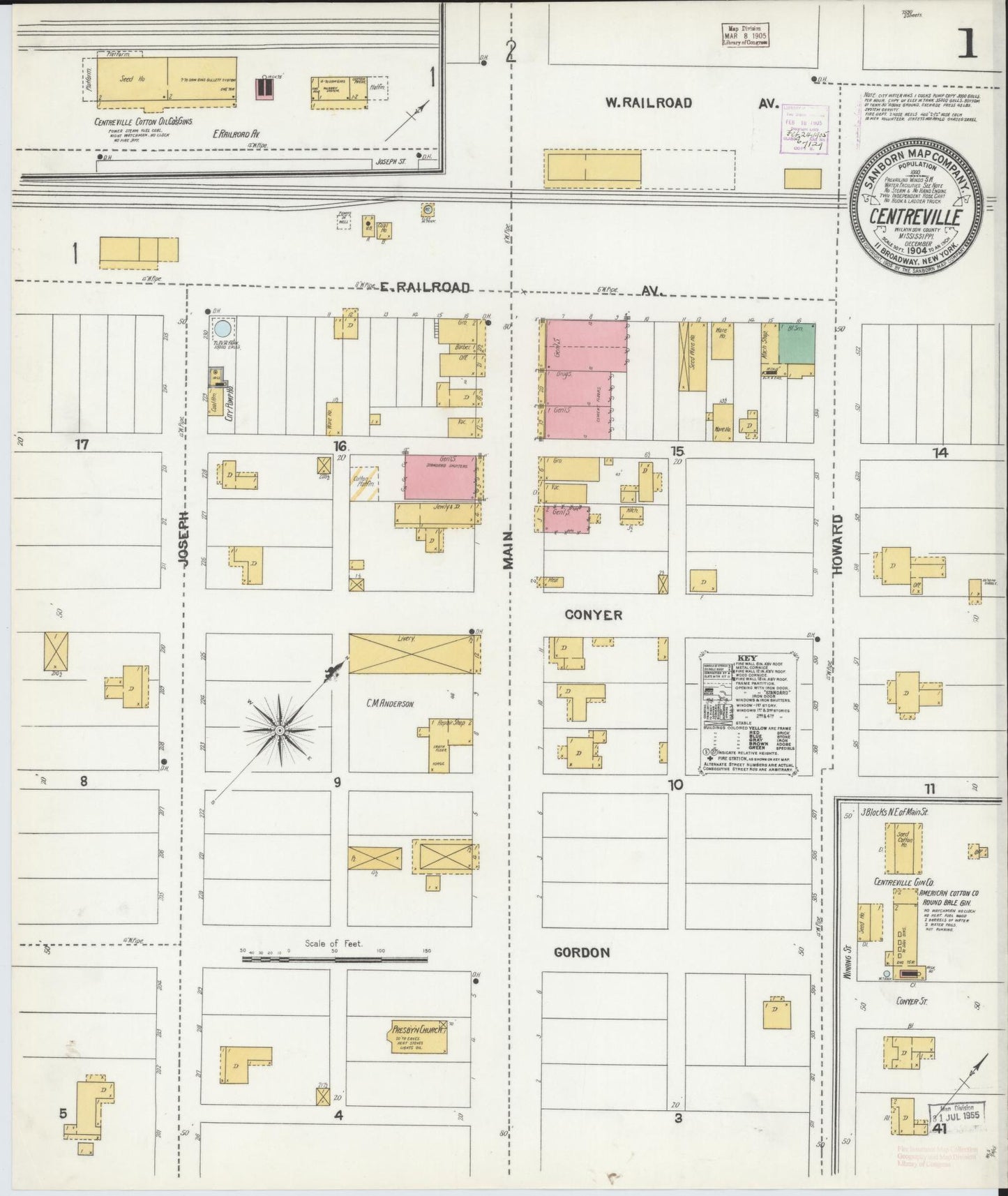 Sanborn Fire Insurance Map from Centreville, Wilkinson County, Mississippi (1904), Sheet #0001 - Complete Map Set gallery image, historic Sanborn map, vintage wall art, Mississippi Mississippi