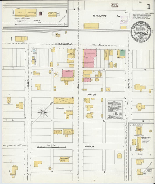Sanborn Fire Insurance Map from Centreville, Wilkinson County, Mississippi (1904), Sheet #0001 - Complete Map Set gallery image, historic Sanborn map, vintage wall art, Mississippi Mississippi