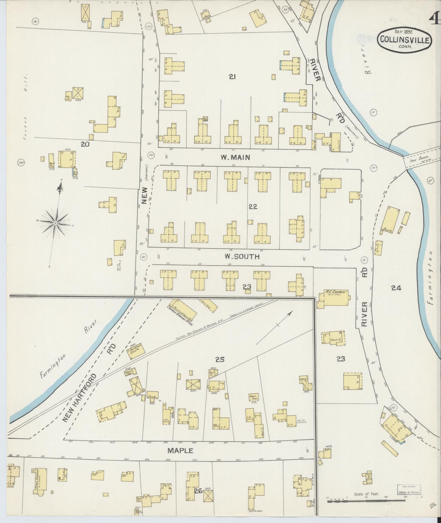 Sanborn Fire Insurance Map from Collinsville, Hartford County, Connecticut (1892), Sheet #0004 - Complete Map Set gallery image, historic Sanborn map, vintage wall art, Connecticut Connecticut