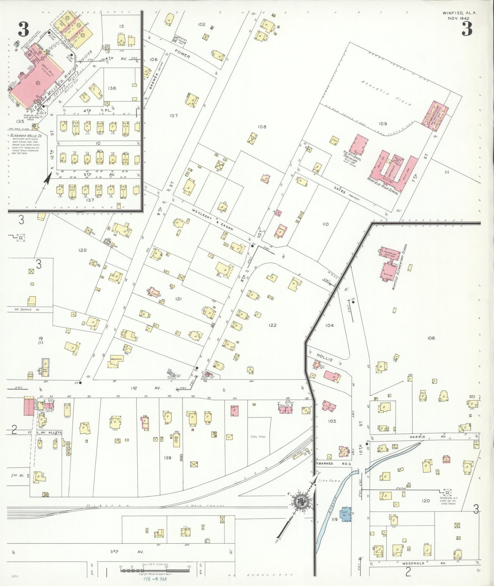 Sanborn Fire Insurance Map from Winfield, Marion County, Alabama (1942), Sheet #0003 - Historic Sanborn Fire Insurance Map Print, vintage old map wall art, antique decor, genealogy gift, Alabama Alabama map