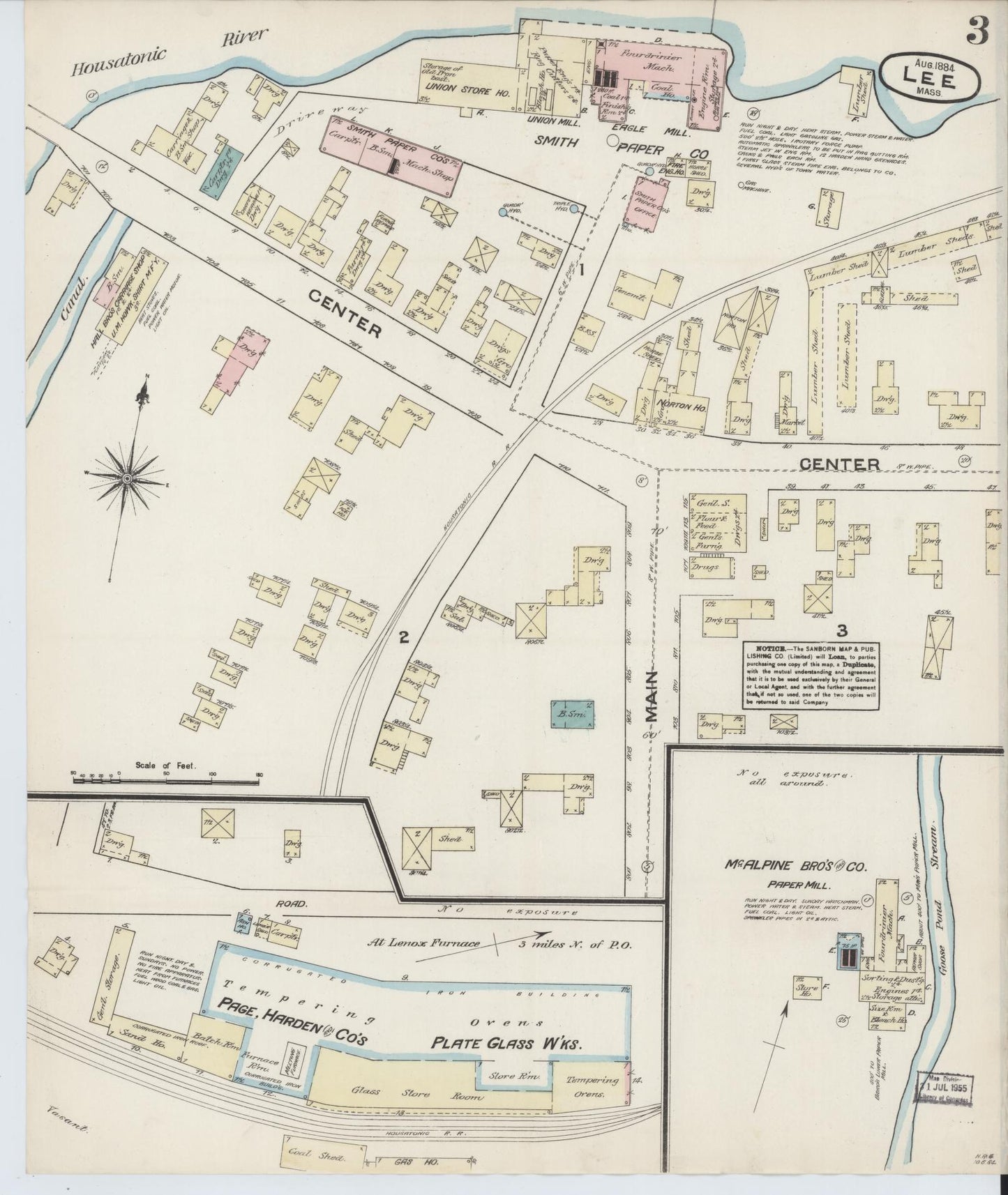 Sanborn Fire Insurance Map from Lee, Berkshire County, Massachusetts (1884), Sheet #0003 - Complete Map Set gallery image, historic Sanborn map, vintage wall art, Massachusetts Massachusetts