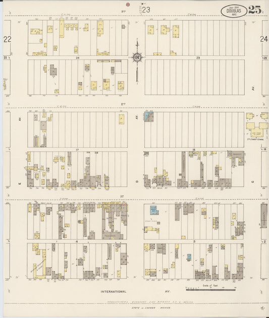 Sanborn Fire Insurance Map from Douglas, Cochise County, Arizona (1914), Sheet #0025 - Historic Sanborn Fire Insurance Map Print, vintage old map wall art, antique decor, genealogy gift, Arizona Arizona map