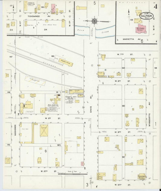 Sanborn Fire Insurance Map from Sulphur, Murray County, Oklahoma (1911), Sheet #0004 - Historic Sanborn Fire Insurance Map Print, vintage old map wall art, antique decor, genealogy gift, Oklahoma Oklahoma map