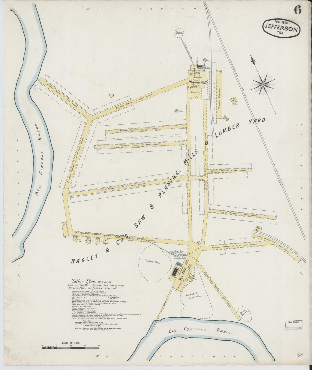 Sanborn Fire Insurance Map from Jefferson, Marion County, Texas (1890), Sheet #0006 - Complete Map Set gallery image, historic Sanborn map, vintage wall art, Texas Texas