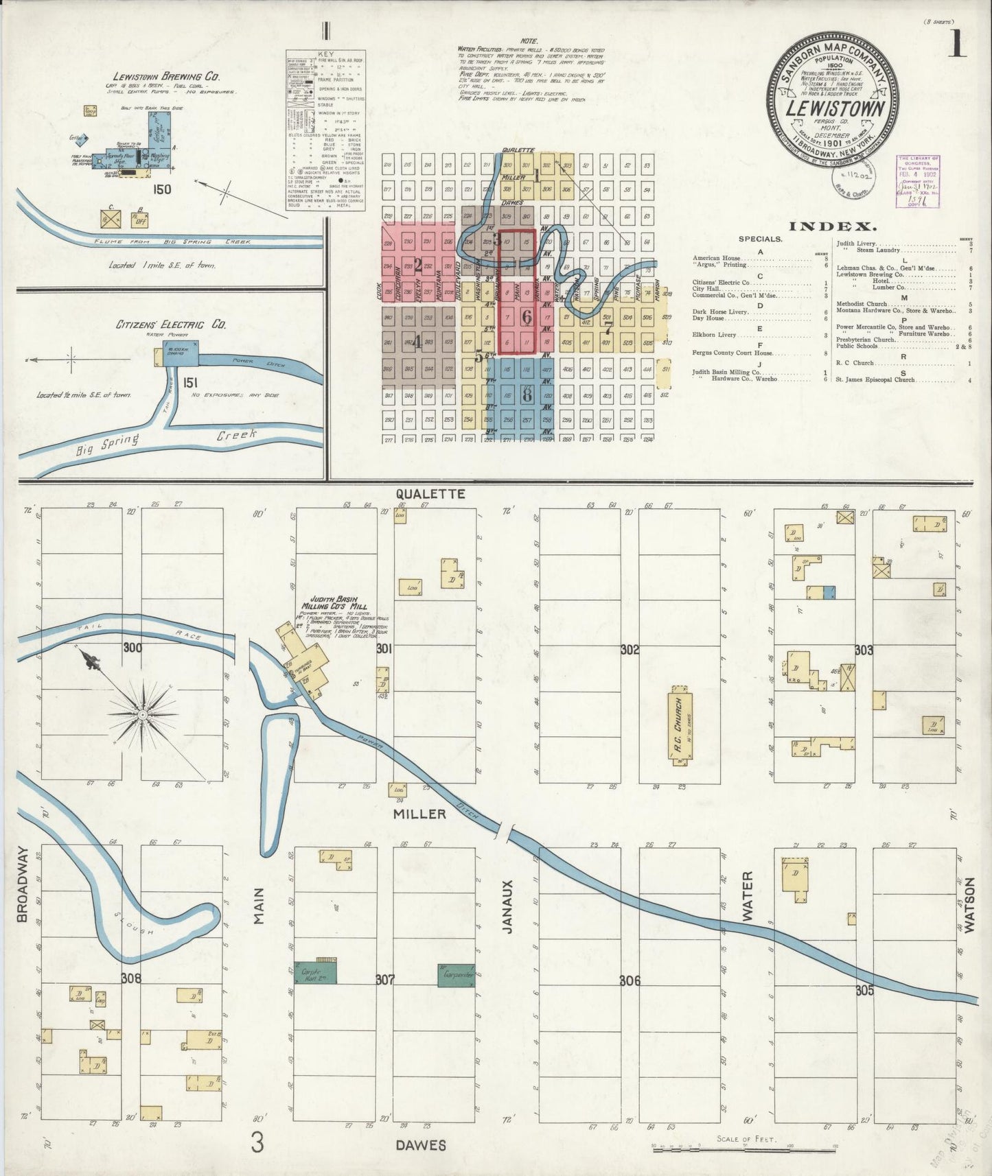 Sanborn Fire Insurance Map from Lewistown, Fergus County, Montana (1901), Sheet #0001 - Historic Sanborn Fire Insurance Map Print, vintage old map wall art, antique decor, genealogy gift, Montana Montana map