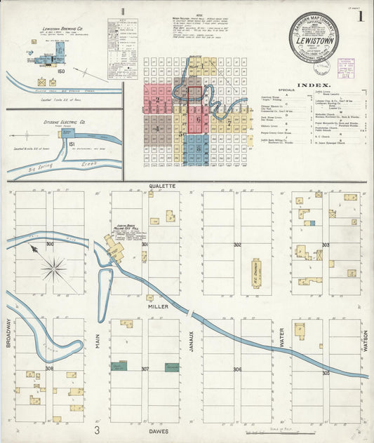 Sanborn Fire Insurance Map from Lewistown, Fergus County, Montana (1901), Sheet #0001 - Historic Sanborn Fire Insurance Map Print, vintage old map wall art, antique decor, genealogy gift, Montana Montana map