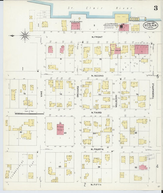 Sanborn Fire Insurance Map from Saint Clair, Saint Clair County, Michigan (1907), Sheet #0003 - Historic Sanborn Fire Insurance Map Print, vintage old map wall art, antique decor, genealogy gift, Michigan Michigan map
