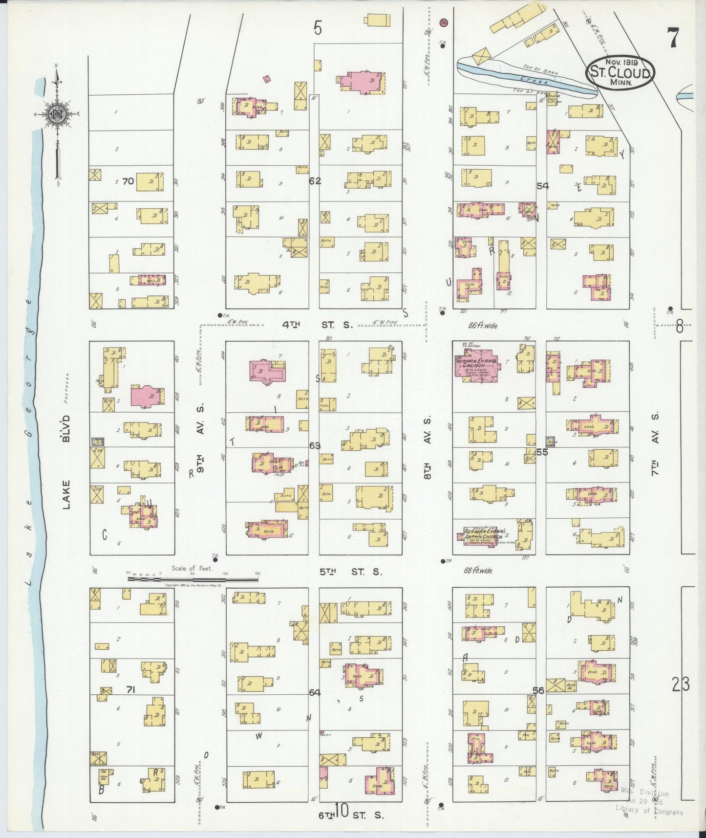 Sanborn Fire Insurance Map from Saint Cloud, Stearns, Benton, and Sherburne Counties, Minnesota (1919), Sheet #0007 - Complete Map Set gallery image, historic Sanborn map, vintage wall art, Minnesota Minnesota