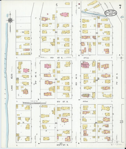 Sanborn Fire Insurance Map from Saint Cloud, Stearns, Benton, and Sherburne Counties, Minnesota (1919), Sheet #0007 - Complete Map Set gallery image, historic Sanborn map, vintage wall art, Minnesota Minnesota