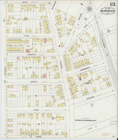 Sanborn Fire Insurance Map from New Brunswick, Middlesex County, New Jersey (1897), Sheet #0013 - Complete Map Set gallery image, historic Sanborn map, vintage wall art, New Jersey New Jersey