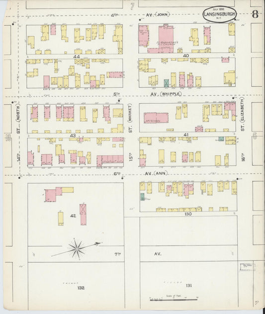 Sanborn Fire Insurance Map from Lansingburg, Rensselaer County, New York (1892), Sheet #0008 - Historic Sanborn Fire Insurance Map Print, vintage old map wall art, antique decor, genealogy gift, New York New York map