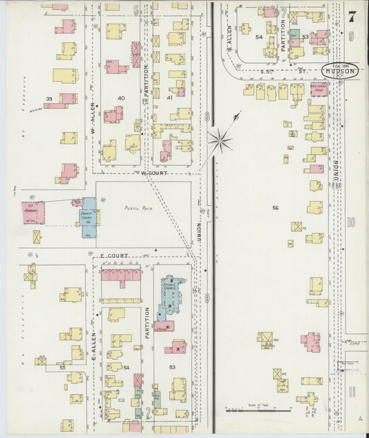 Sanborn Fire Insurance Map from Hudson, Columbia County, New York (1895), Sheet #0007 - Historic Sanborn Fire Insurance Map Print, vintage old map wall art, antique decor, genealogy gift, New York New York map