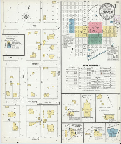Sanborn Fire Insurance Map from Lampasas, Lampasas County, Texas (1902), Sheet #0001 - Historic Sanborn Fire Insurance Map Print, vintage old map wall art, antique decor, genealogy gift, Texas Texas map