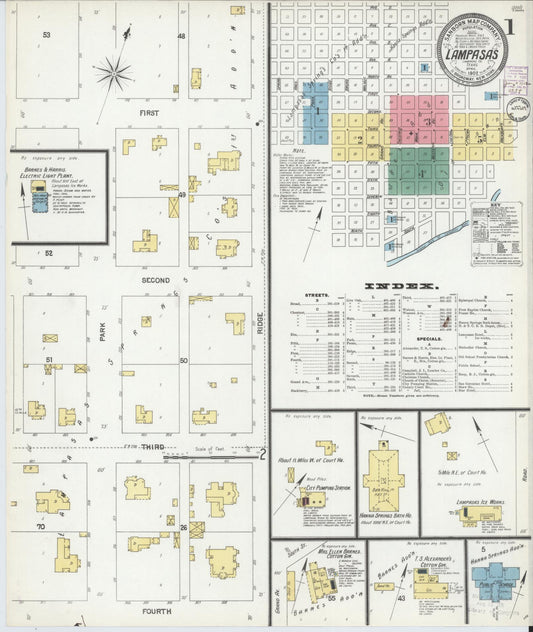 Sanborn Fire Insurance Map from Lampasas, Lampasas County, Texas (1902), Sheet #0001 - Historic Sanborn Fire Insurance Map Print, vintage old map wall art, antique decor, genealogy gift, Texas Texas map