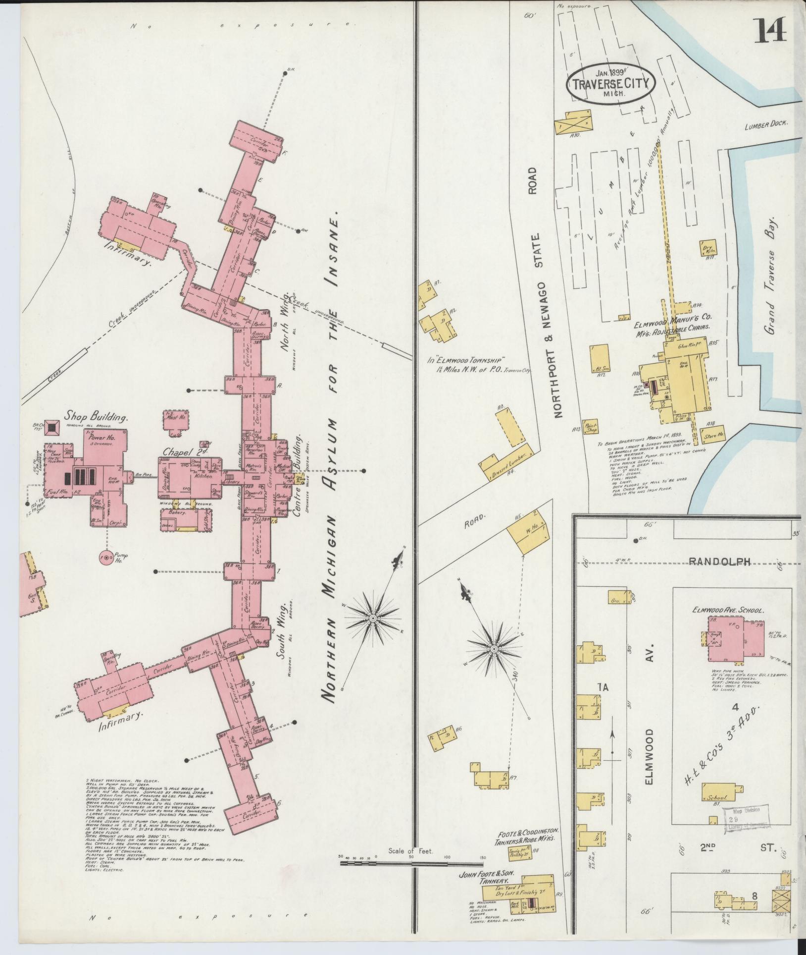Sanborn Fire Insurance Map from Traverse City, Grand Traverse County, Michigan (1899), Sheet #0014 - Historic Sanborn Fire Insurance Map Print, vintage old map wall art, antique decor, genealogy gift, Michigan Michigan map