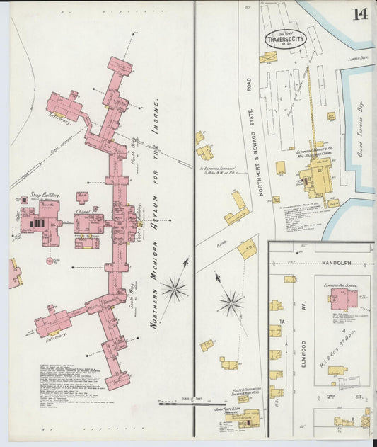 Sanborn Fire Insurance Map from Traverse City, Grand Traverse County, Michigan (1899), Sheet #0014 - Historic Sanborn Fire Insurance Map Print, vintage old map wall art, antique decor, genealogy gift, Michigan Michigan map