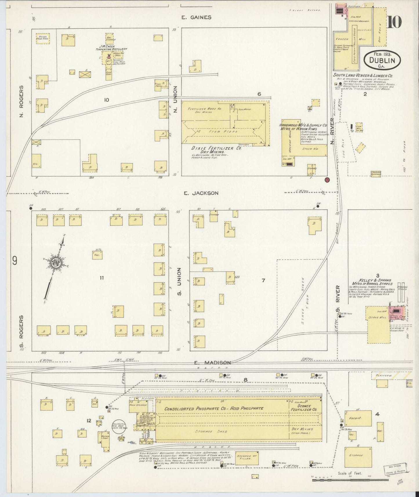Sanborn Fire Insurance Map from Dublin, Laurens County, Georgia (1913), Sheet #0010 - Complete Map Set gallery image, historic Sanborn map, vintage wall art, Georgia Georgia