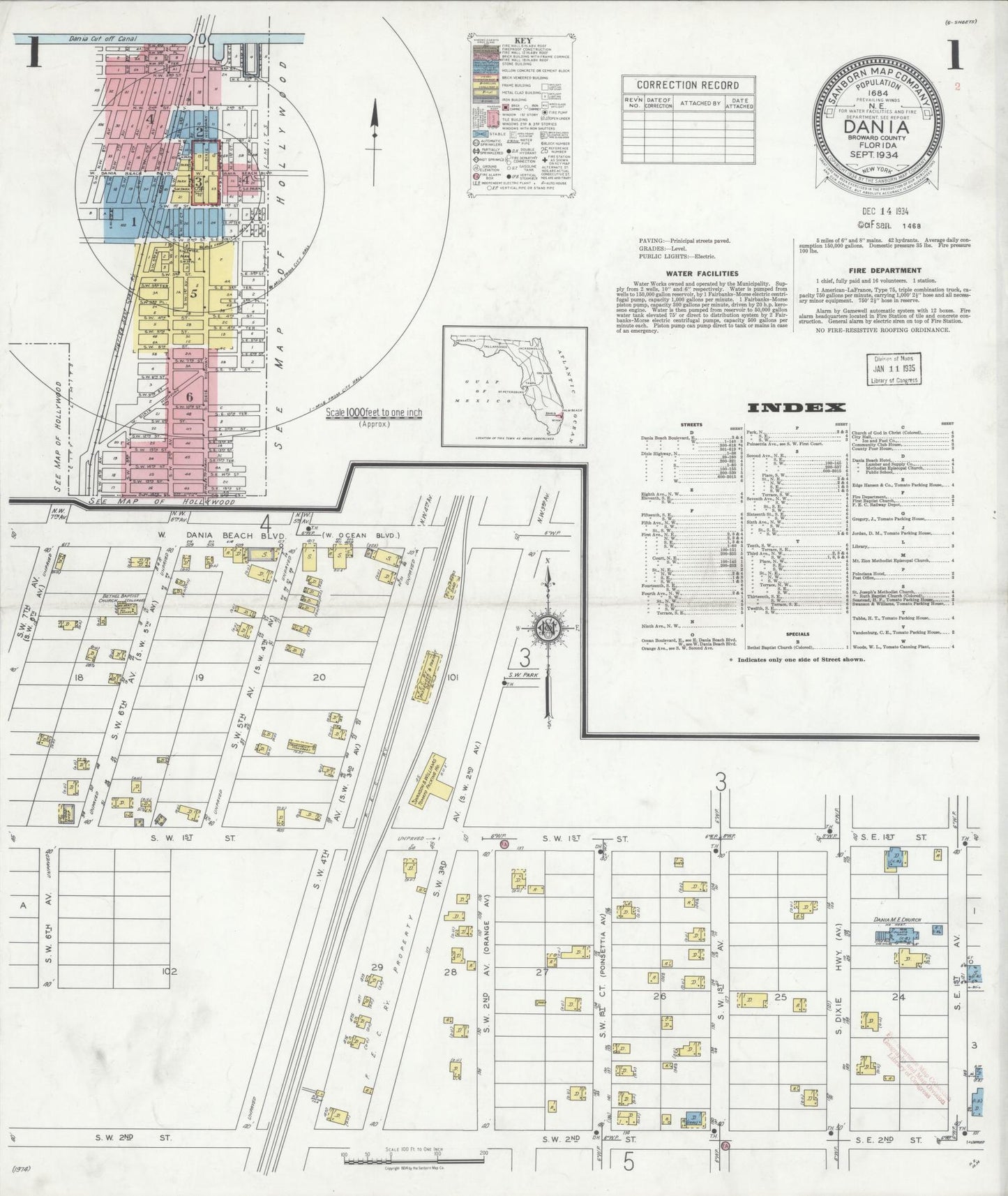 Sanborn Fire Insurance Map from Dania, Broward County, Florida (1934), Sheet #0001 - Complete Map Set gallery image, historic Sanborn map, vintage wall art, Florida Florida