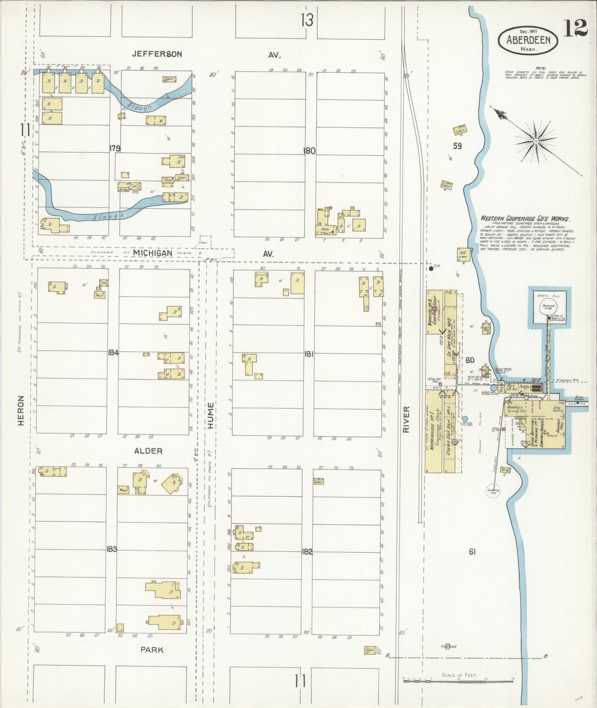 Sanborn Fire Insurance Map from Aberdeen, Grays Harbor County, Washington (1901), Sheet #0012 - Historic Sanborn Fire Insurance Map Print, vintage old map wall art, antique decor, genealogy gift, Washington Washington map