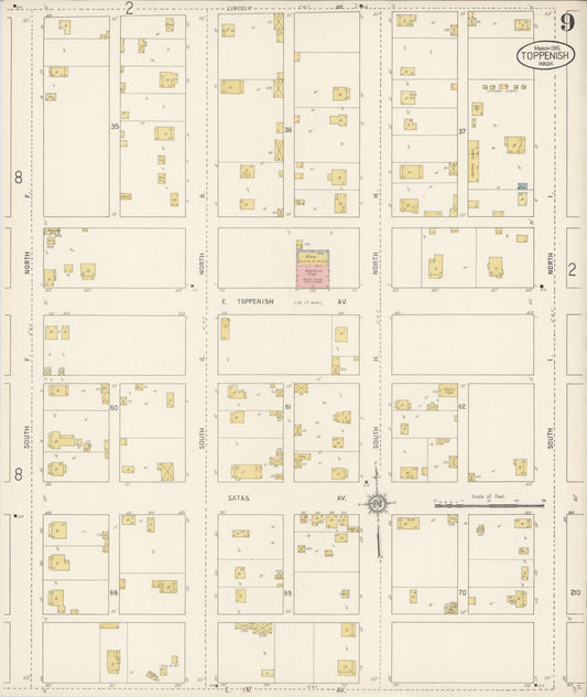 Sanborn Fire Insurance Map from Toppenish, Yakima County, Washington (1915), Sheet #0009 - Historic Sanborn Fire Insurance Map Print, vintage old map wall art, antique decor, genealogy gift, Washington Washington map
