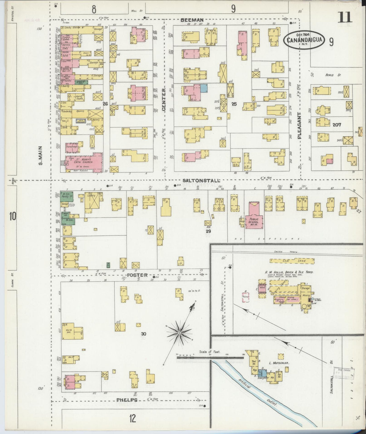 Sanborn Fire Insurance Map from Canandaigua, Ontario County, New York (1904), Sheet #0011 - Historic Sanborn Fire Insurance Map Print, vintage old map wall art, antique decor, genealogy gift, New York New York map