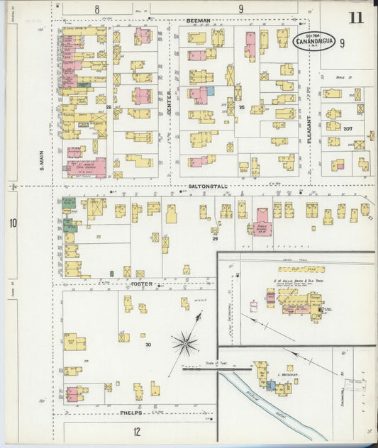 Sanborn Fire Insurance Map from Canandaigua, Ontario County, New York (1904), Sheet #0011 - Historic Sanborn Fire Insurance Map Print, vintage old map wall art, antique decor, genealogy gift, New York New York map