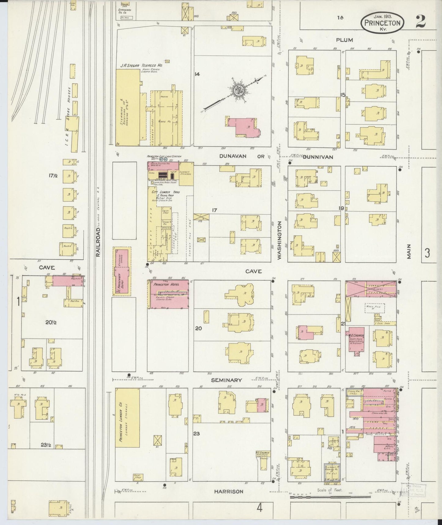 Sanborn Fire Insurance Map from Princeton, Caldwell County, Kentucky (1913), Sheet #0002 - Historic Sanborn Fire Insurance Map Print, vintage old map wall art, antique decor, genealogy gift, Kentucky Kentucky map