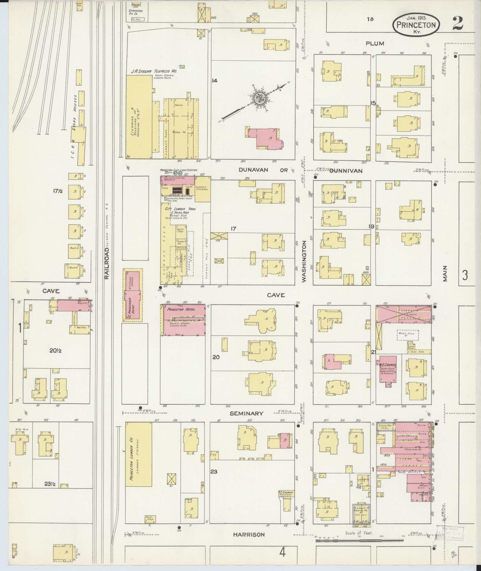 Sanborn Fire Insurance Map from Princeton, Caldwell County, Kentucky (1913), Sheet #0002 - Historic Sanborn Fire Insurance Map Print, vintage old map wall art, antique decor, genealogy gift, Kentucky Kentucky map