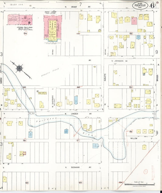 Sanborn Fire Insurance Map from Pocatello, Bannock County, Idaho (1948), Sheet #0006 - Historic Sanborn Fire Insurance Map Print, vintage old map wall art, antique decor, genealogy gift, Idaho Idaho map