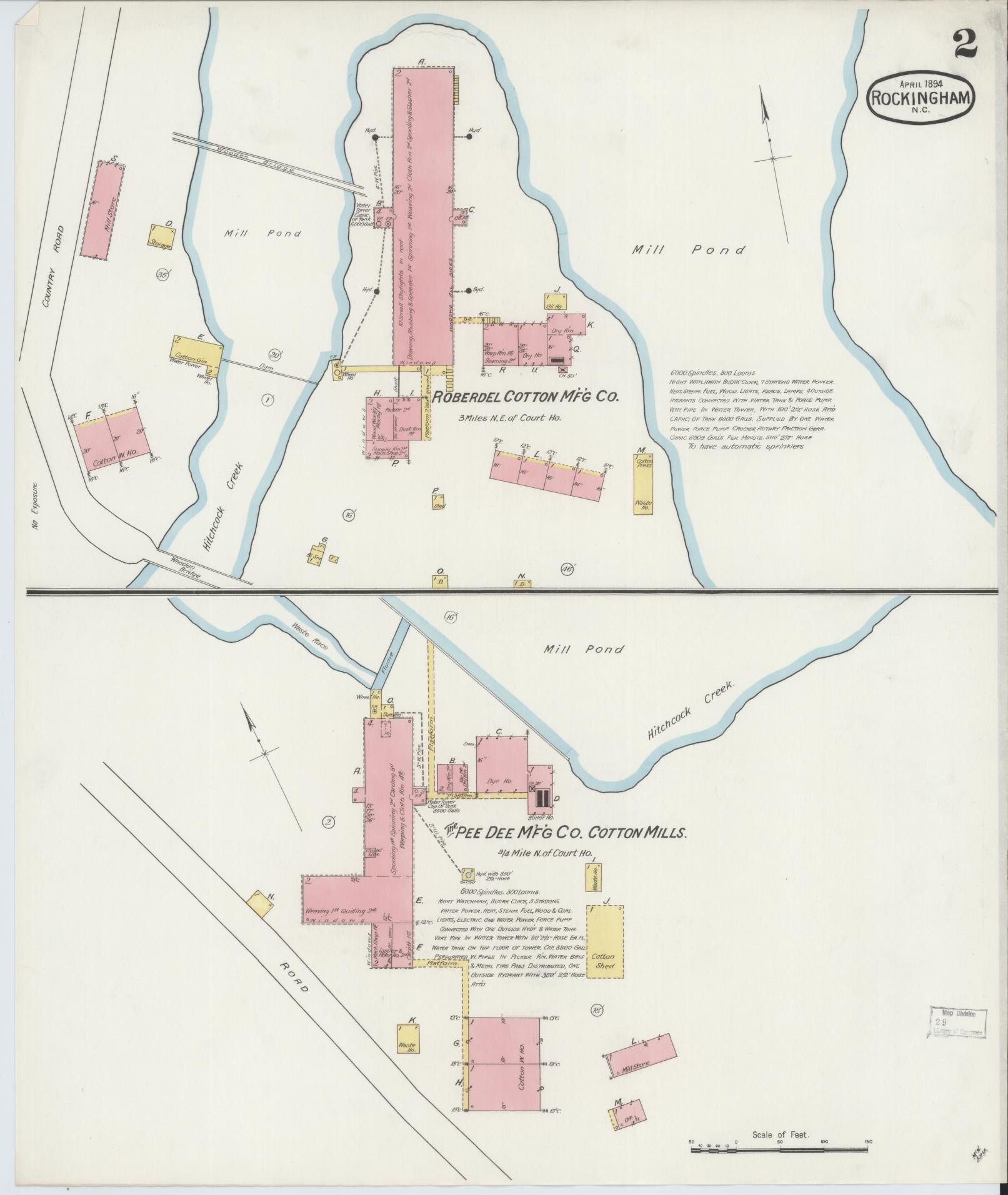 Sanborn Fire Insurance Map from Rockingham, Richmond County, North Carolina (1894), Sheet #0002 - Complete Map Set gallery image, historic Sanborn map, vintage wall art, North Carolina North Carolina