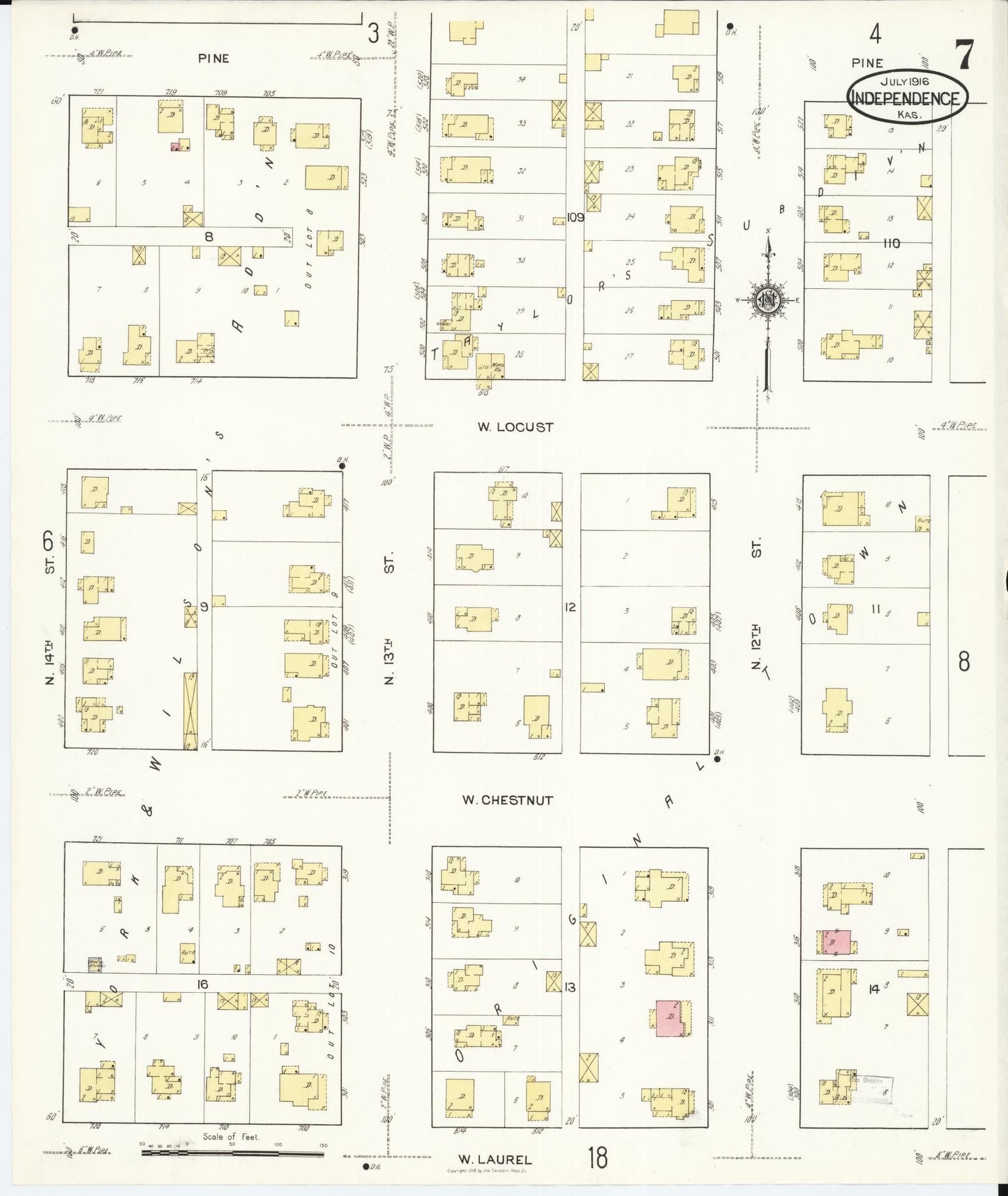 Sanborn Fire Insurance Map from Independence, Montgomery County, Kansas (1916), Sheet #0007 - Complete Map Set gallery image, historic Sanborn map, vintage wall art, Kansas Kansas