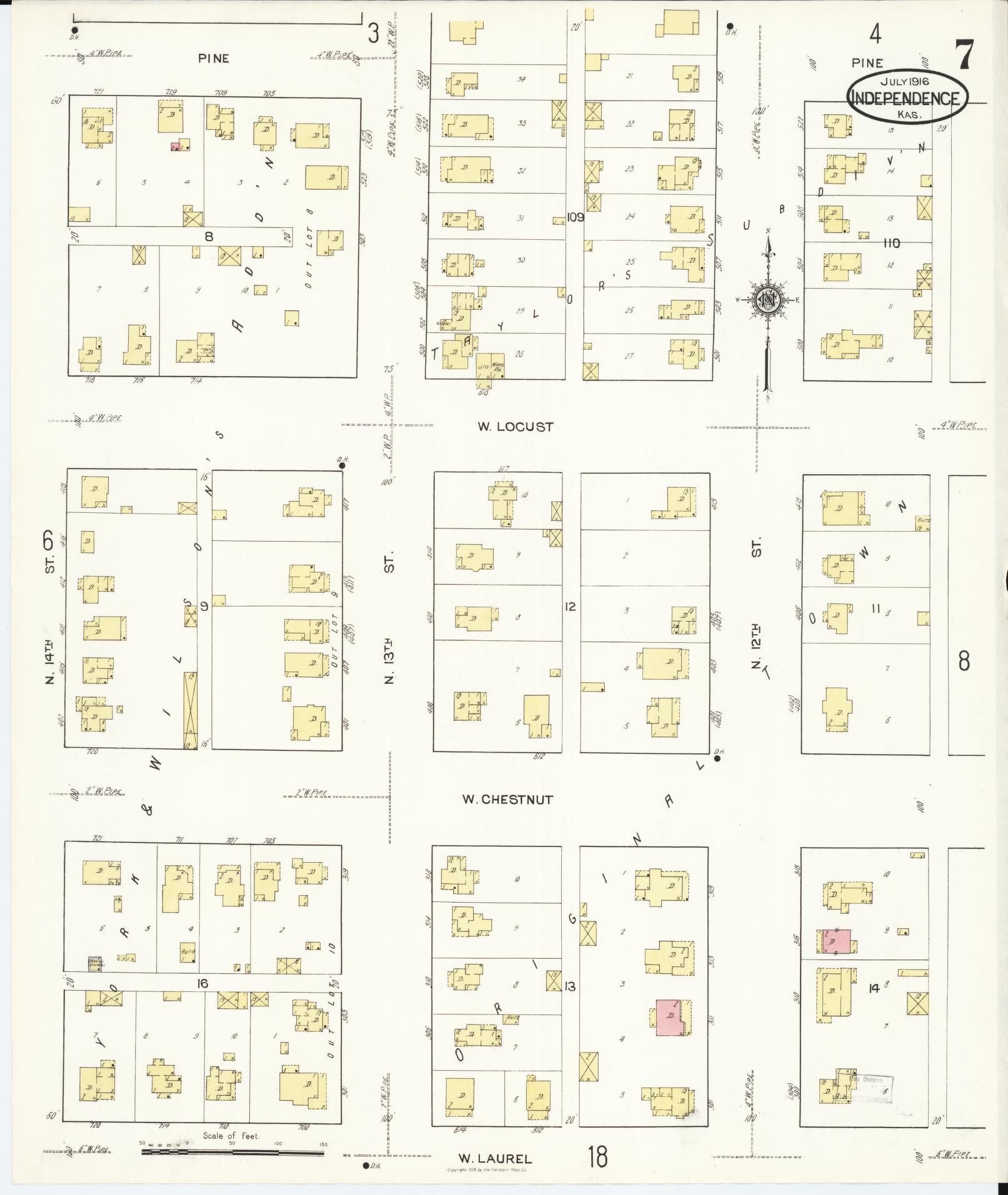 Sanborn Fire Insurance Map from Independence, Montgomery County, Kansas (1916), Sheet #0007 - Complete Map Set gallery image, historic Sanborn map, vintage wall art, Kansas Kansas