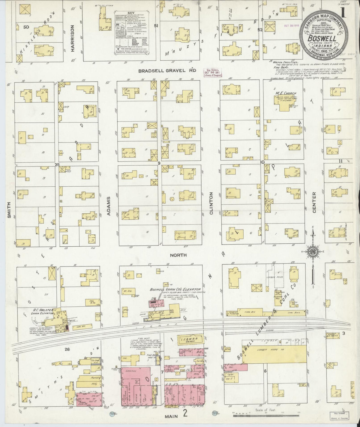 Sanborn Fire Insurance Map from Boswell, Benton County, Indiana (1910), Sheet #0001 - Historic Sanborn Fire Insurance Map Print, vintage old map wall art, antique decor, genealogy gift, Indiana Indiana map