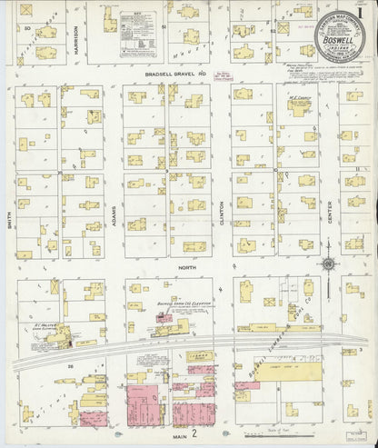Sanborn Fire Insurance Map from Boswell, Benton County, Indiana (1910), Sheet #0001 - Historic Sanborn Fire Insurance Map Print, vintage old map wall art, antique decor, genealogy gift, Indiana Indiana map