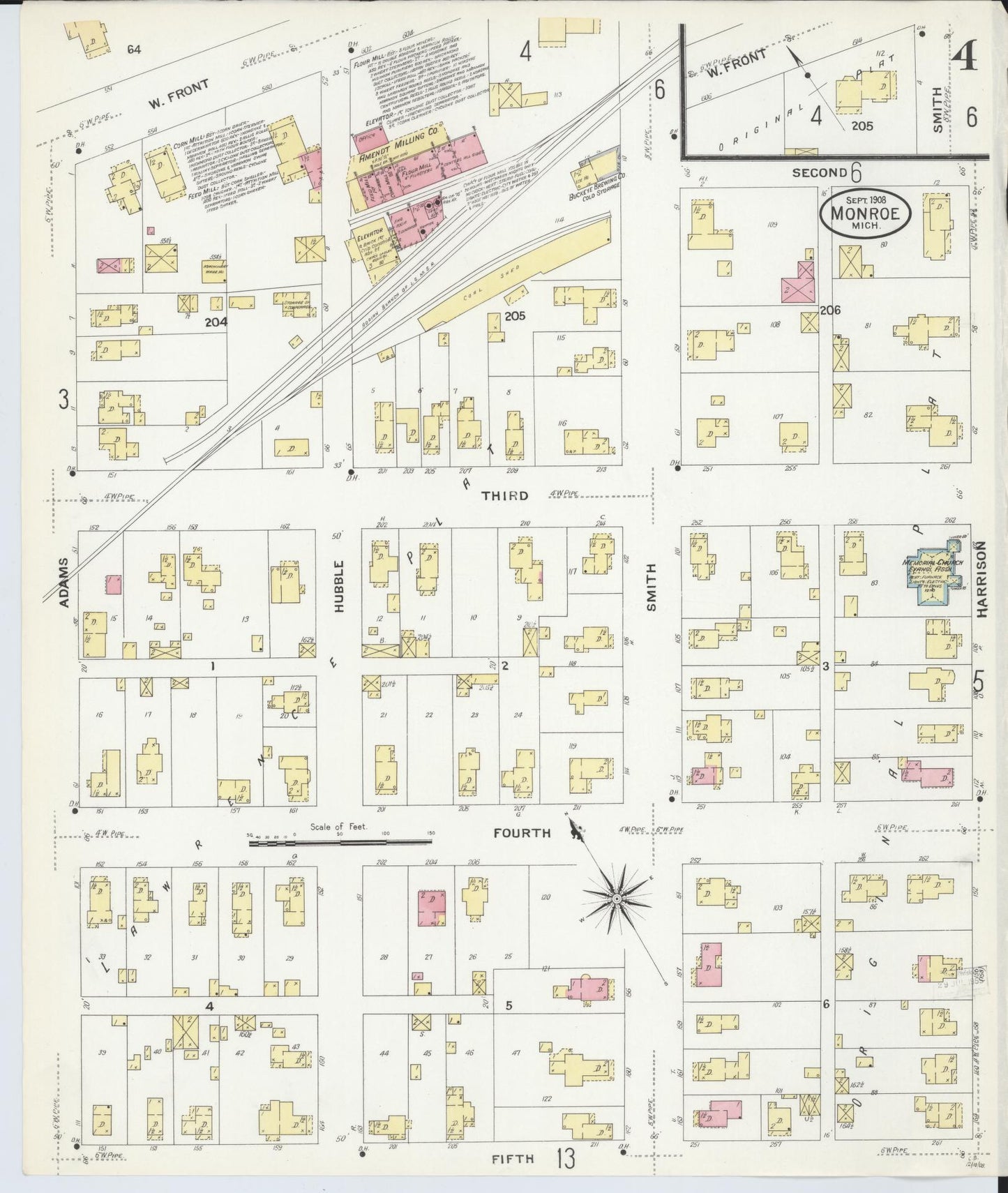 Sanborn Fire Insurance Map from Monroe, Monroe County, Michigan (1908), Sheet #0004 - Complete Map Set gallery image, historic Sanborn map, vintage wall art, Michigan Michigan