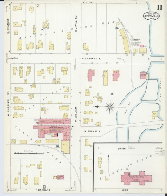 Sanborn Fire Insurance Map from Greenville, Montcalm County, Michigan (1908), Sheet #0011 - Historic Sanborn Fire Insurance Map Print, vintage old map wall art, antique decor, genealogy gift, Michigan Michigan map