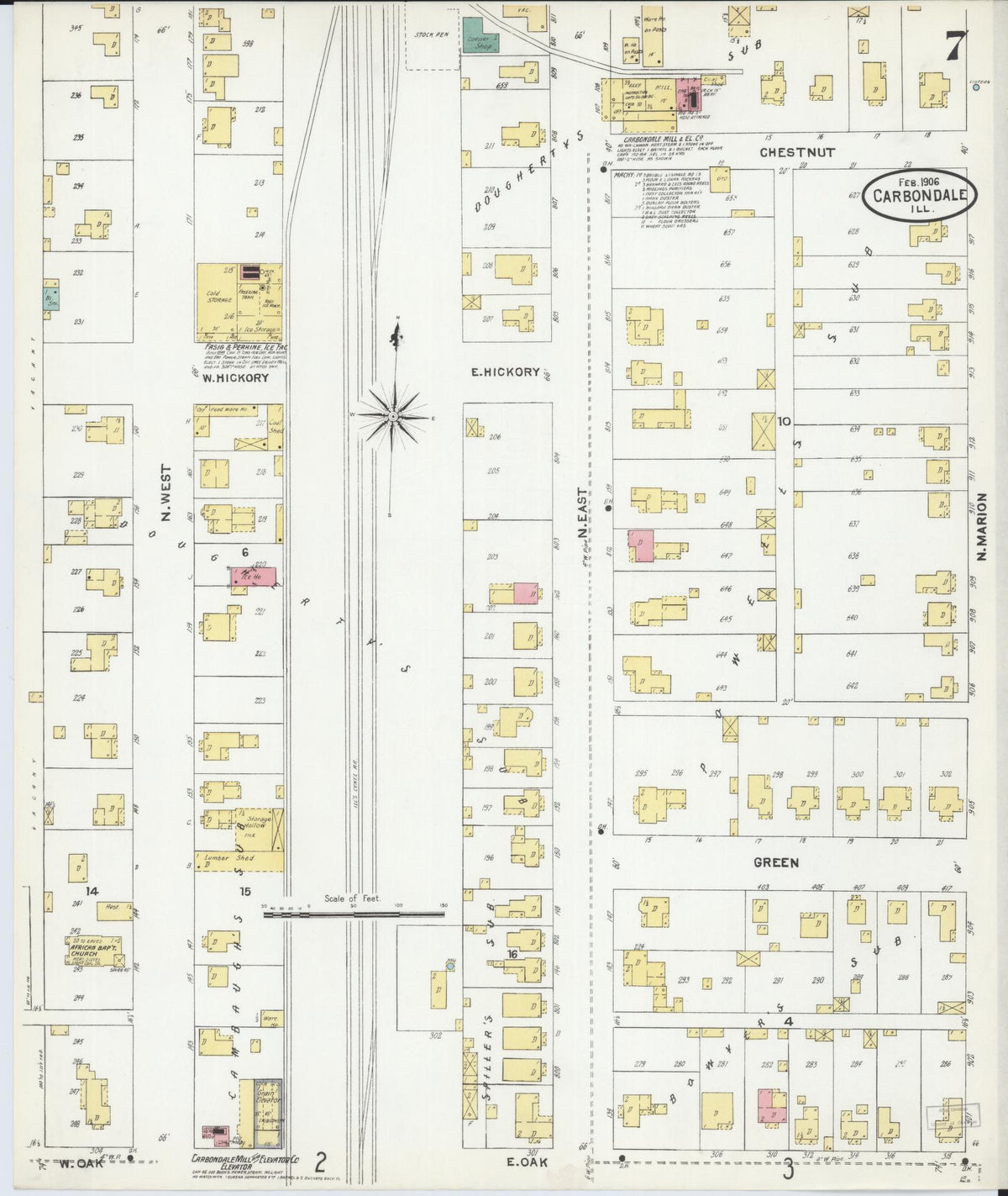 Sanborn Fire Insurance Map from Carbondale, Jackson County, Illinois (1906), Sheet #0007 - Complete Map Set gallery image, historic Sanborn map, vintage wall art, Illinois Illinois
