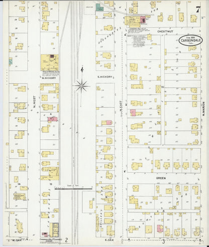 Sanborn Fire Insurance Map from Carbondale, Jackson County, Illinois (1906), Sheet #0007 - Complete Map Set gallery image, historic Sanborn map, vintage wall art, Illinois Illinois