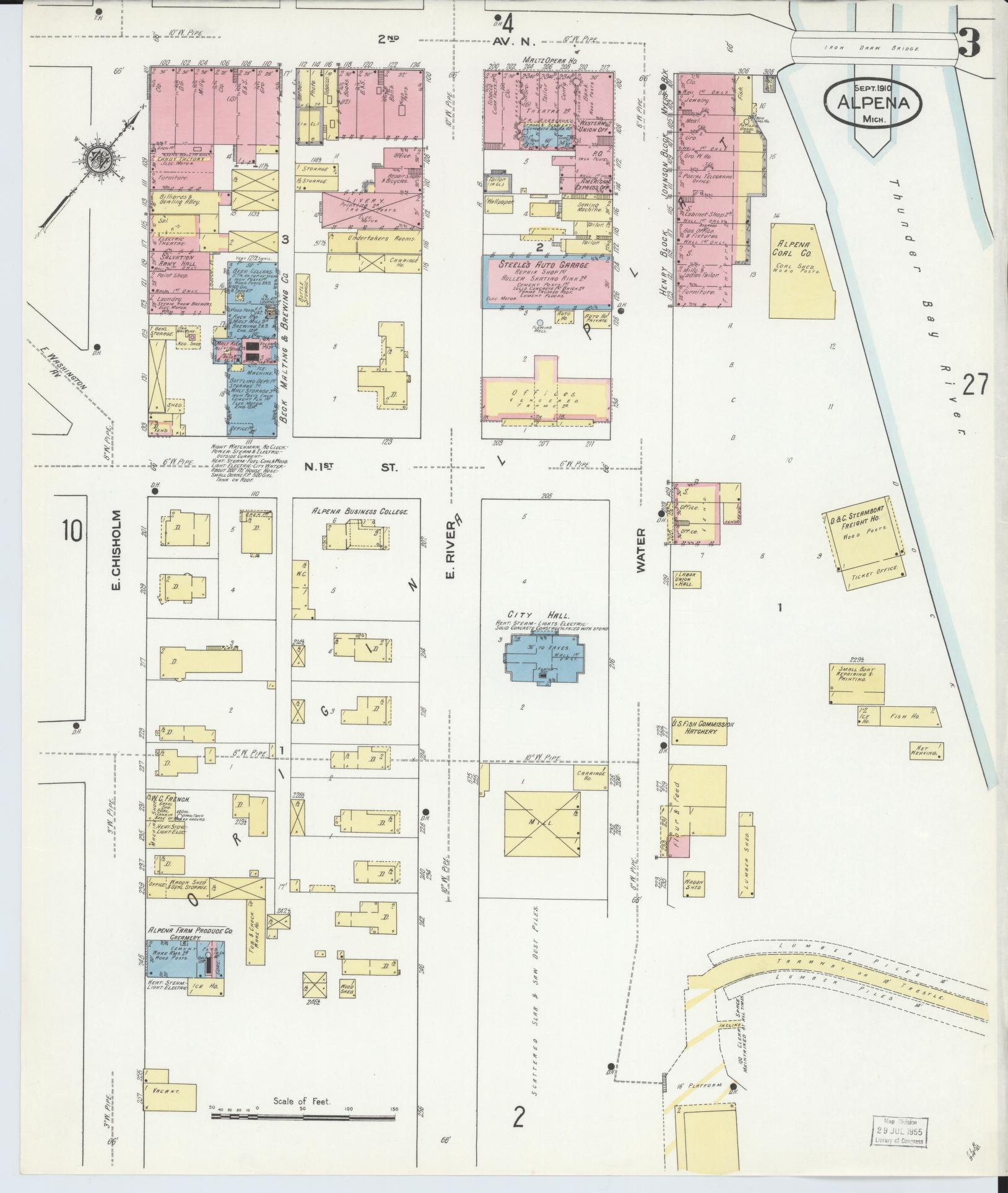 Sanborn Fire Insurance Map from Alpena, Alpena County, Michigan (1910), Sheet #0003 - Complete Map Set gallery image, historic Sanborn map, vintage wall art, Michigan Michigan