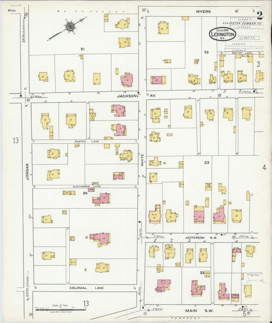 Sanborn Fire Insurance Map from Lexington, Independent Cities, Virginia (1920), Sheet #0002 - Historic Sanborn Fire Insurance Map Print, vintage old map wall art, antique decor, genealogy gift, Virginia Virginia map