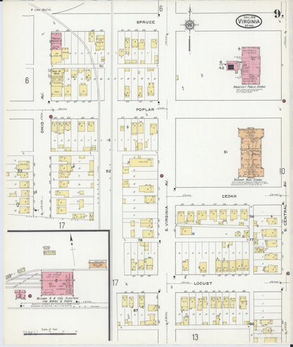 Sanborn Fire Insurance Map from Virginia, Saint Louis County, Minnesota (1915), Sheet #0009 - Complete Map Set gallery image, historic Sanborn map, vintage wall art, Minnesota Minnesota