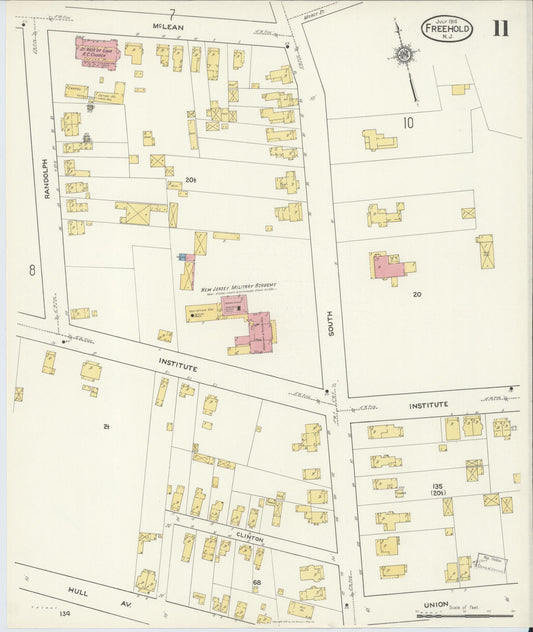 Sanborn Fire Insurance Map from Freehold, Monmouth County, New Jersey (1916), Sheet #0011 - Historic Sanborn Fire Insurance Map Print, vintage old map wall art, antique decor, genealogy gift, New Jersey New Jersey map