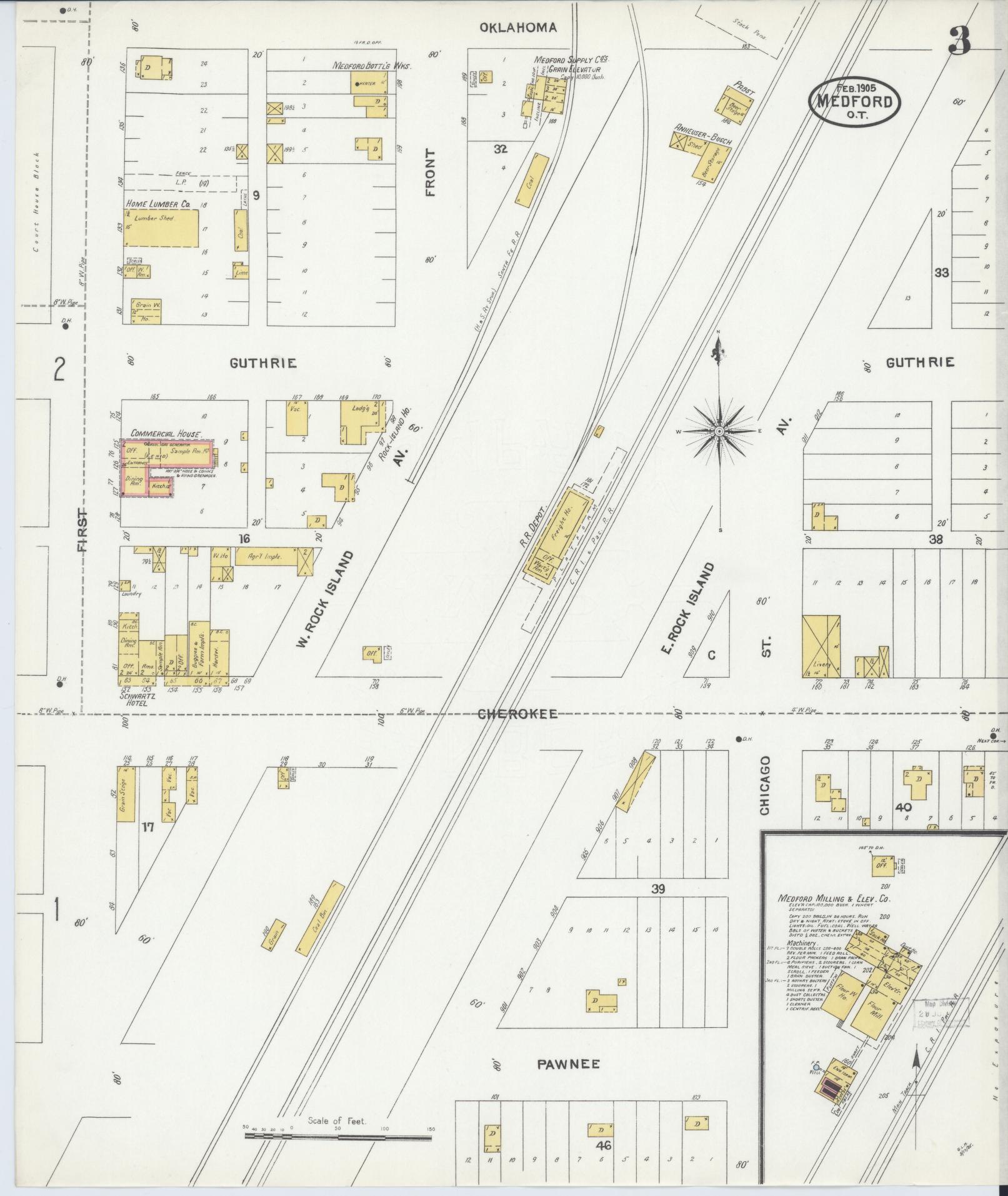 Sanborn Fire Insurance Map from Medford, Grant County, Oklahoma (1905), Sheet #0003 - Historic Sanborn Fire Insurance Map Print, vintage old map wall art, antique decor, genealogy gift, Oklahoma Oklahoma map