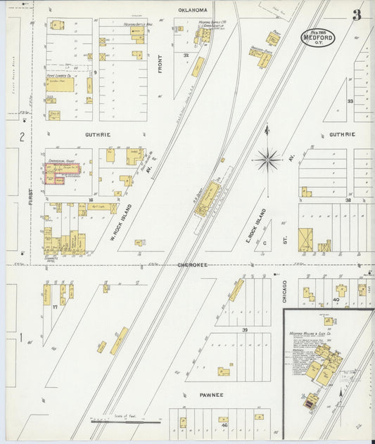 Sanborn Fire Insurance Map from Medford, Grant County, Oklahoma (1905), Sheet #0003 - Historic Sanborn Fire Insurance Map Print, vintage old map wall art, antique decor, genealogy gift, Oklahoma Oklahoma map