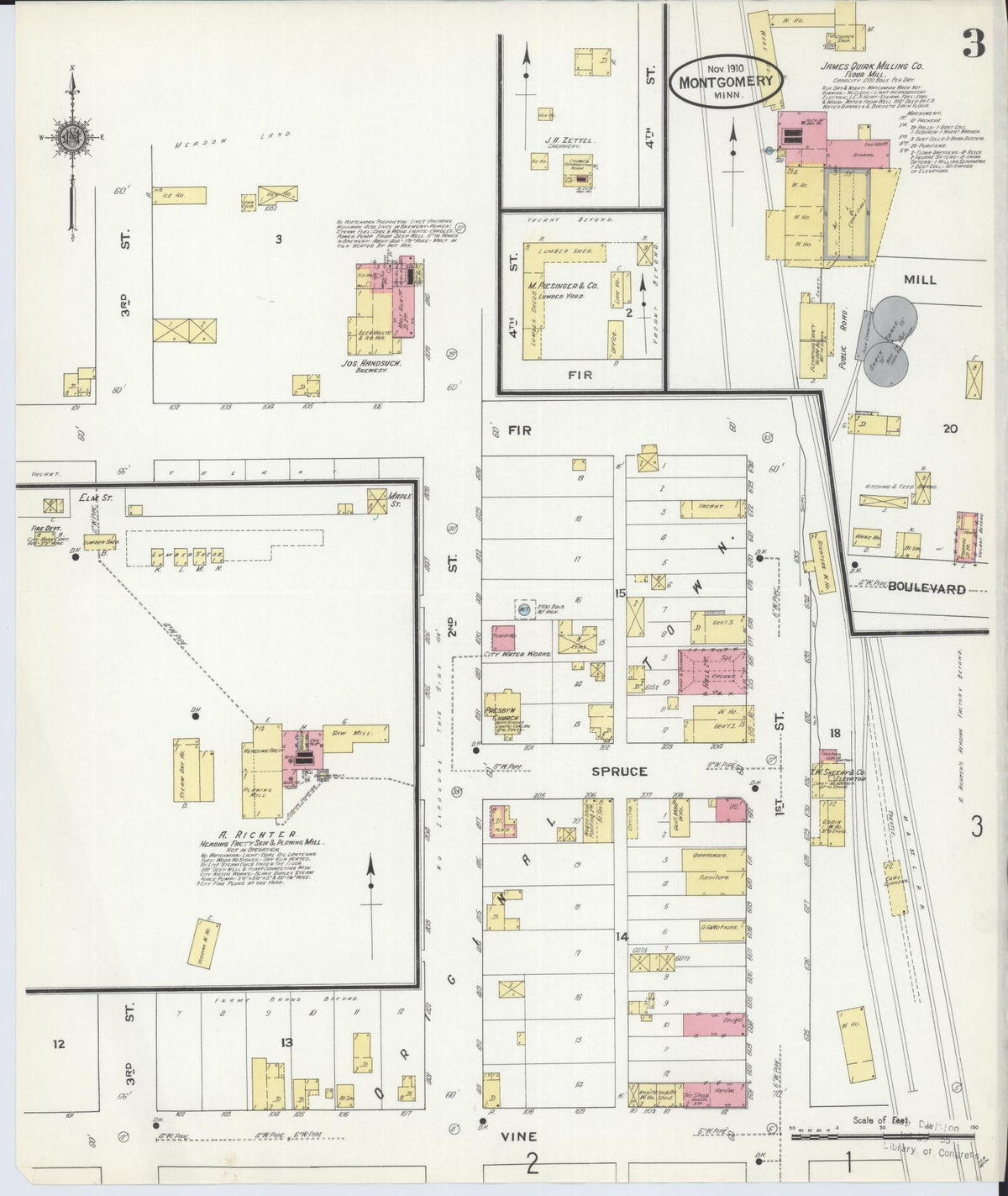 Sanborn Fire Insurance Map from Montgomery, Le Sueur  County, Minnesota (1910), Sheet #0003 - Complete Map Set gallery image, historic Sanborn map, vintage wall art, Minnesota Minnesota