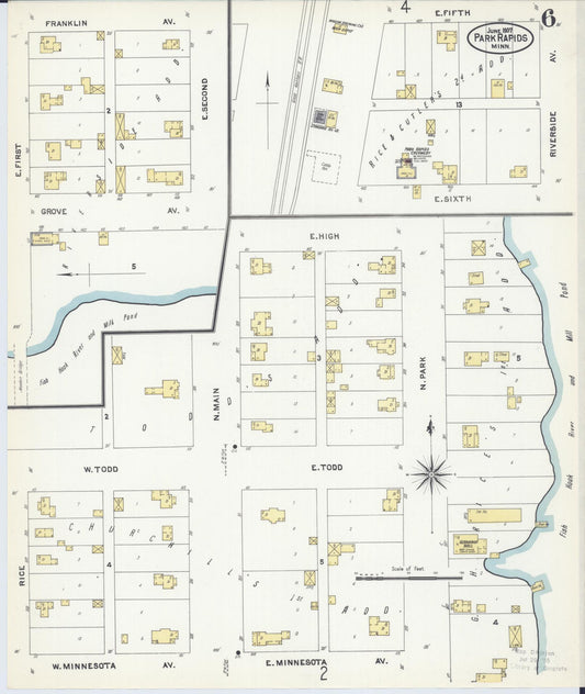 Sanborn Fire Insurance Map from Park Rapids, Hubbard County, Minnesota (1907), Sheet #0006 - Historic Sanborn Fire Insurance Map Print, vintage old map wall art, antique decor, genealogy gift, Minnesota Minnesota map
