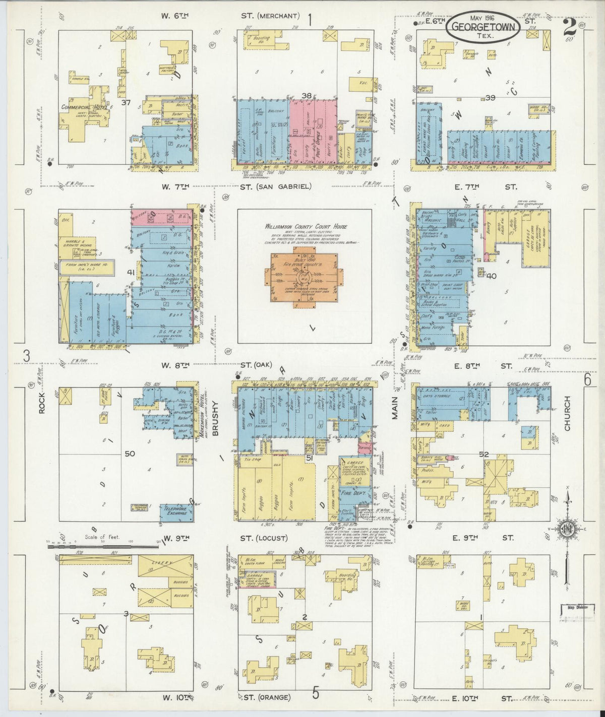 Sanborn Fire Insurance Map from Georgetown, Williamson County, Texas (1916), Sheet #0002 - Historic Sanborn Fire Insurance Map Print, vintage old map wall art, antique decor, genealogy gift, Texas Texas map