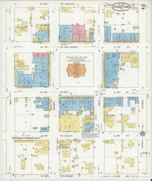 Sanborn Fire Insurance Map from Georgetown, Williamson County, Texas (1916), Sheet #0002 - Historic Sanborn Fire Insurance Map Print, vintage old map wall art, antique decor, genealogy gift, Texas Texas map