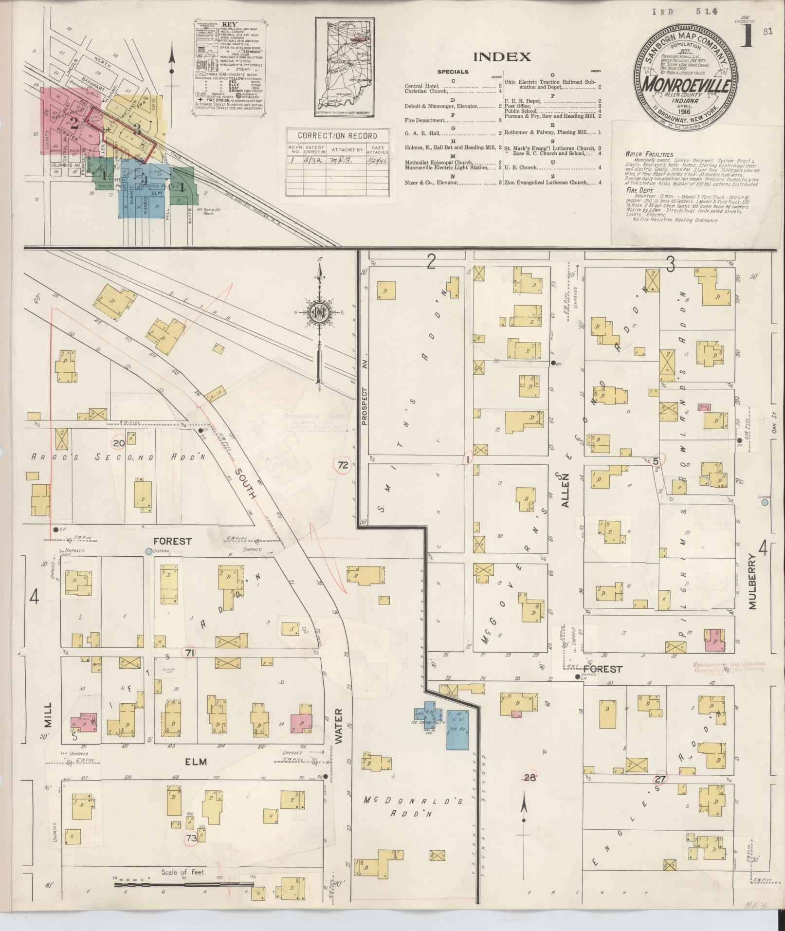 Sanborn Fire Insurance Map from Monroeville, Allen County, Indiana (1932), Sheet #0001 - Complete Map Set gallery image, historic Sanborn map, vintage wall art, Indiana Indiana