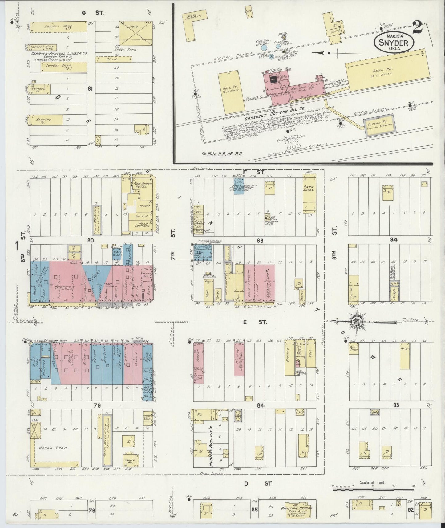 Sanborn Fire Insurance Map from Snyder, Kiowa County, Oklahoma (1914), Sheet #0002 - Complete Map Set gallery image, historic Sanborn map, vintage wall art, Oklahoma Oklahoma